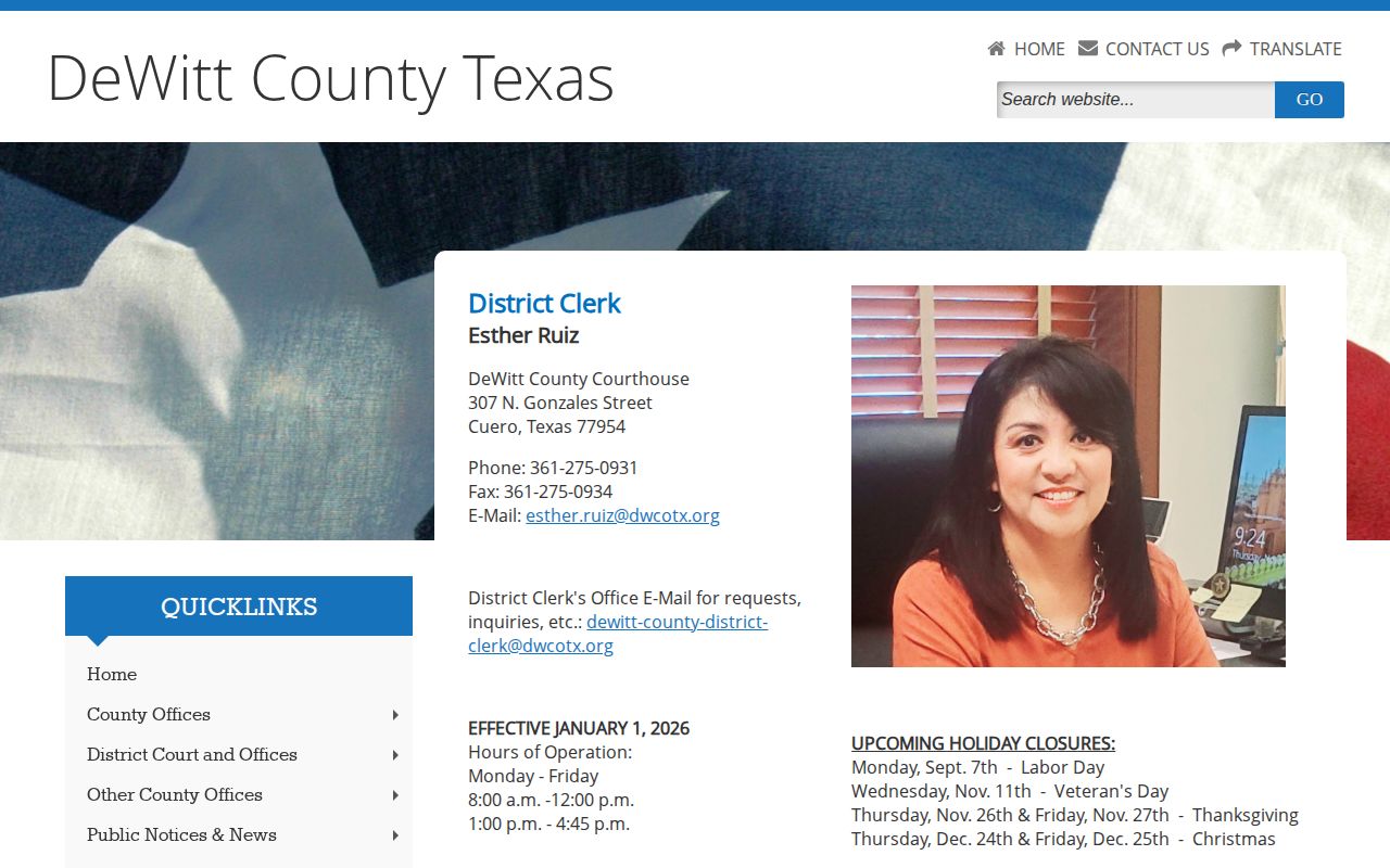DeWitt County District Clerk official information page