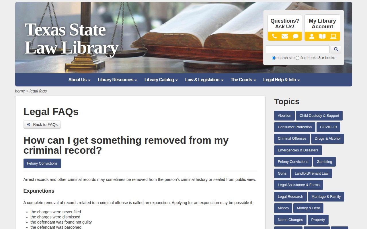 DeWitt County booking-record expunction and nondisclosure information from the Texas State Law Library