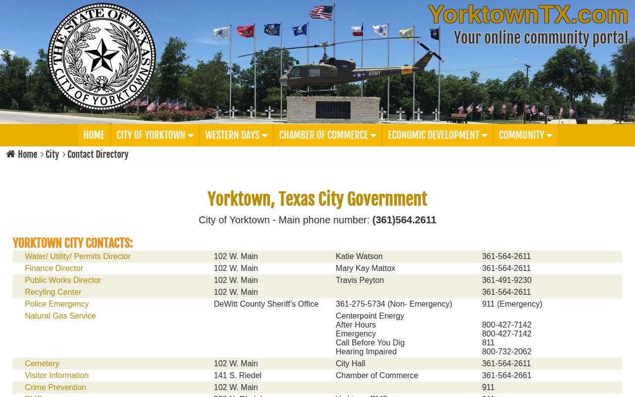 Yorktown and DeWitt County booking-record contact route in the city directory